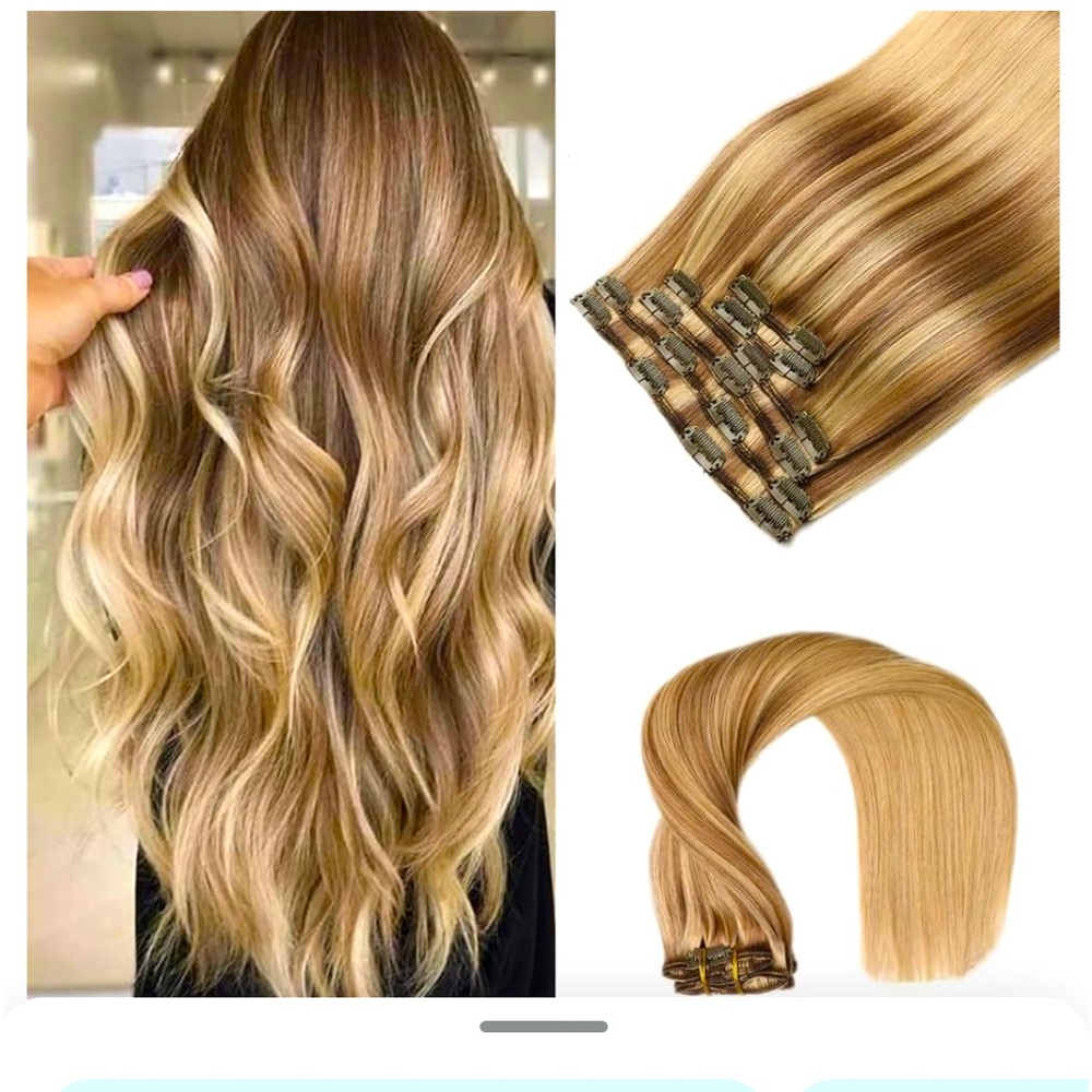 Clip In human hair extensions ash brown/caramel blonde